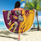 Personalized Brisbane Broncos Beach Blanket Dynamic Lightning Mascot Rugby Australia