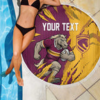 Personalized Brisbane Broncos Beach Blanket Dynamic Lightning Mascot Rugby Australia
