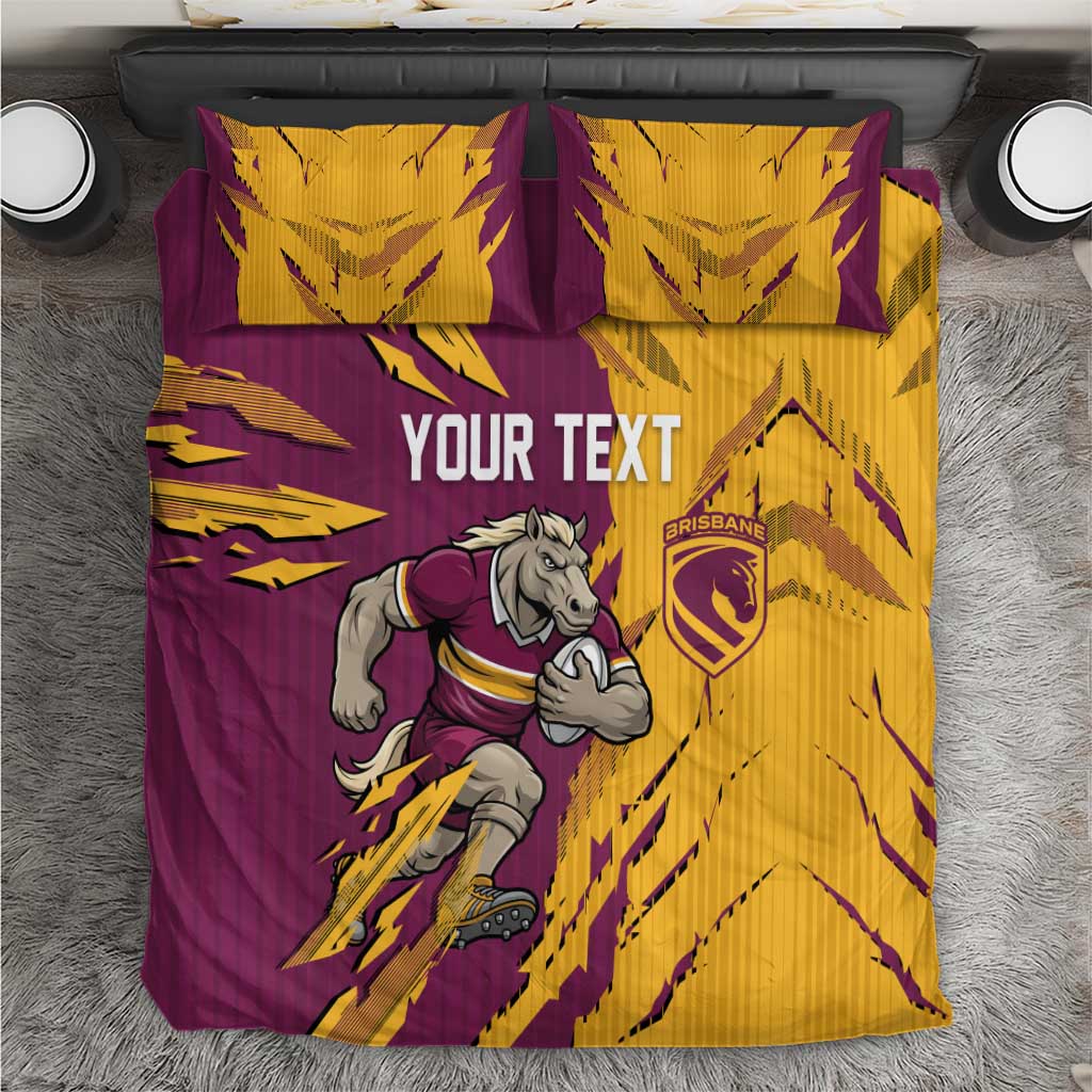Personalized Brisbane Broncos Bedding Set Dynamic Lightning Mascot Rugby Australia