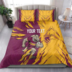 Personalized Brisbane Broncos Bedding Set Dynamic Lightning Mascot Rugby Australia