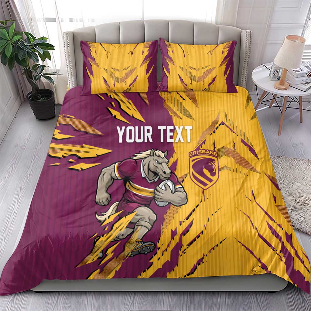 Personalized Brisbane Broncos Bedding Set Dynamic Lightning Mascot Rugby Australia
