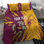 Personalized Brisbane Broncos Bedding Set Dynamic Lightning Mascot Rugby Australia