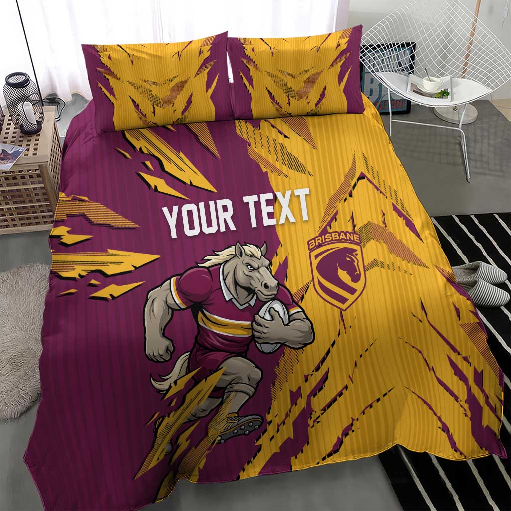 Personalized Brisbane Broncos Bedding Set Dynamic Lightning Mascot Rugby Australia