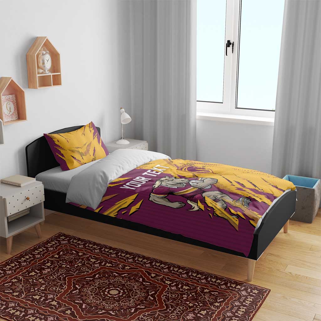 Personalized Brisbane Broncos Bedding Set Dynamic Lightning Mascot Rugby Australia