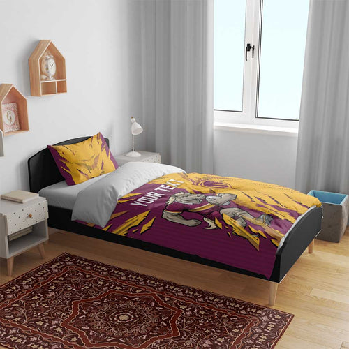 Personalized Brisbane Broncos Bedding Set Dynamic Lightning Mascot Rugby Australia