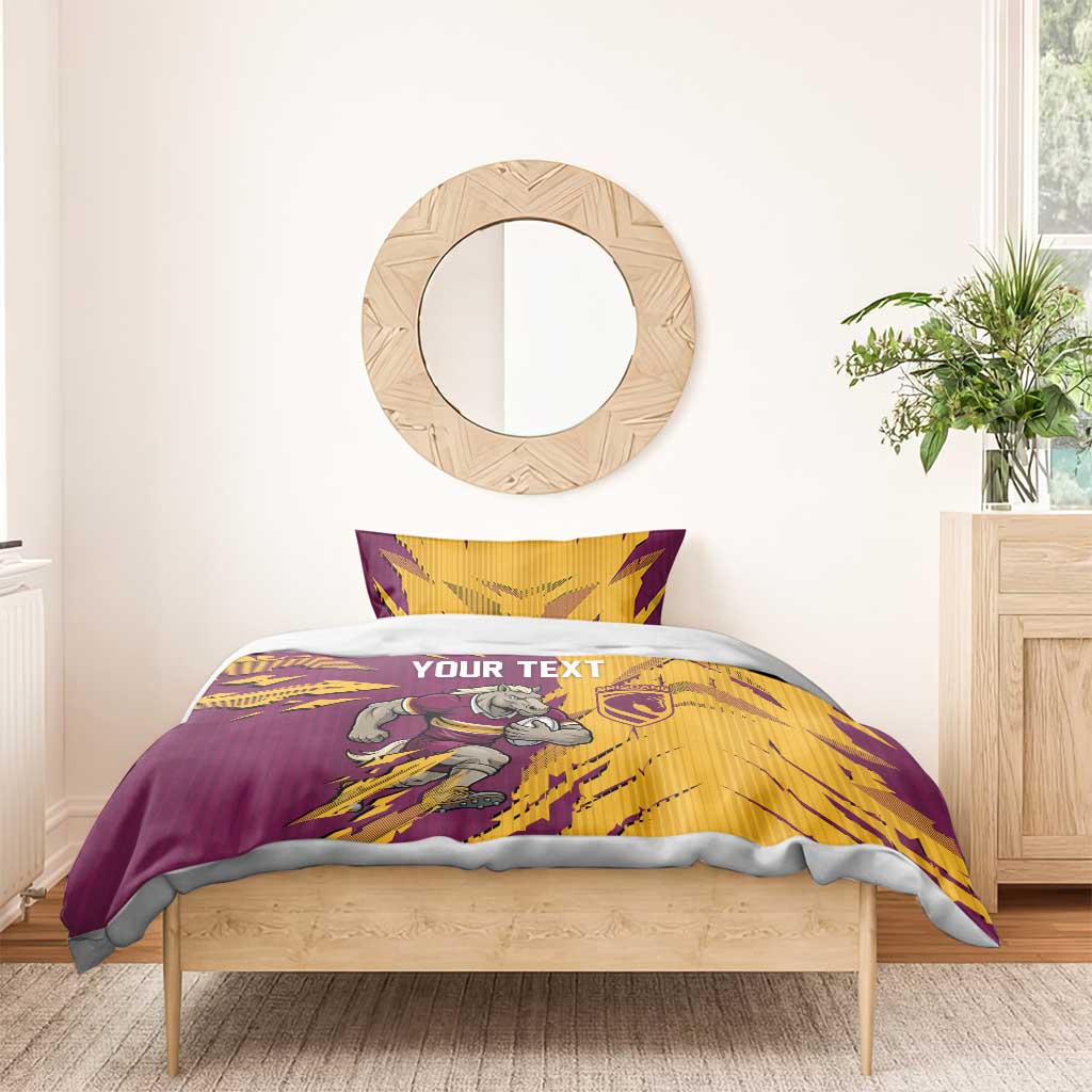 Personalized Brisbane Broncos Bedding Set Dynamic Lightning Mascot Rugby Australia