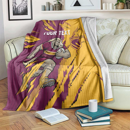 Personalized Brisbane Broncos Blanket Dynamic Lightning Mascot Rugby Australia