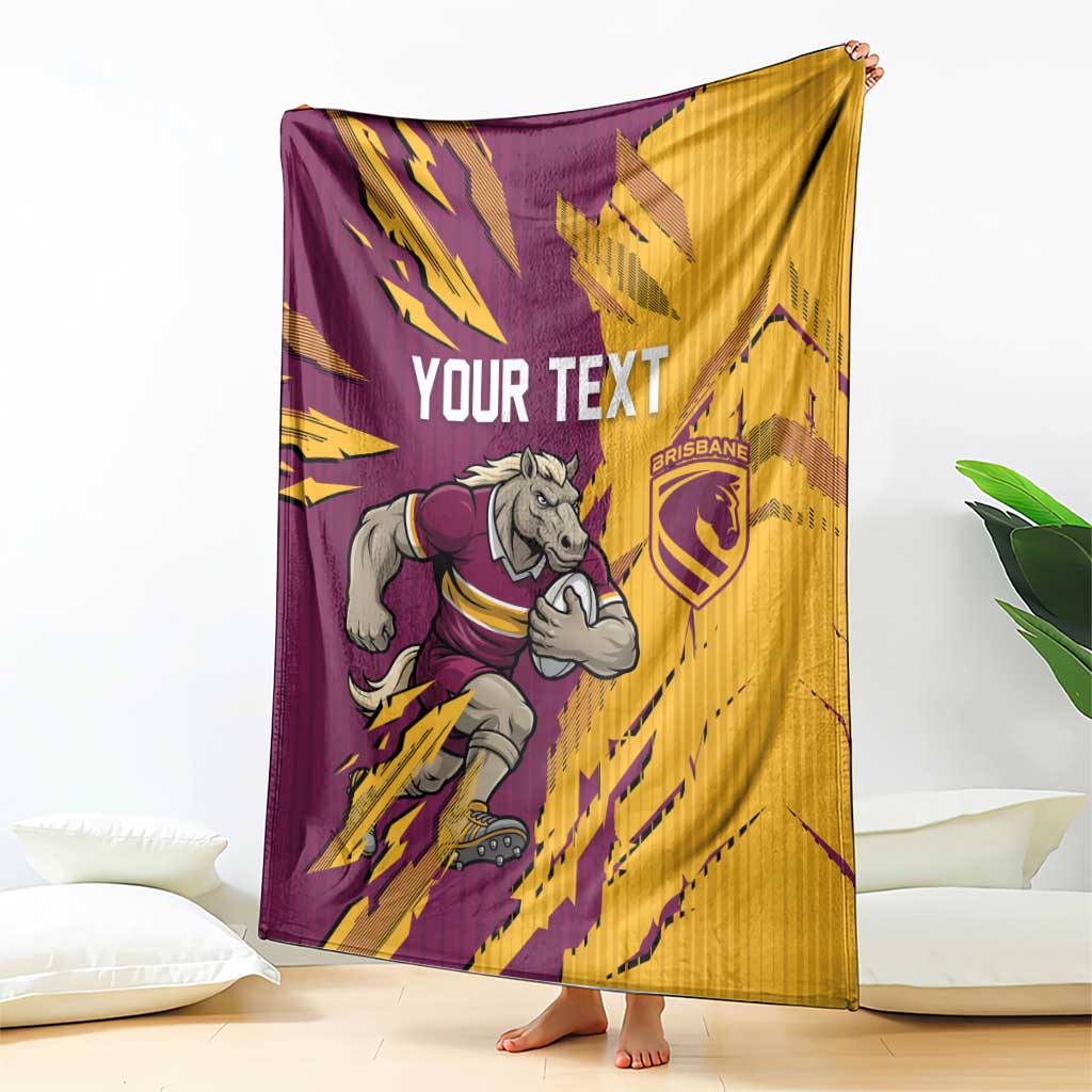 Personalized Brisbane Broncos Blanket Dynamic Lightning Mascot Rugby Australia