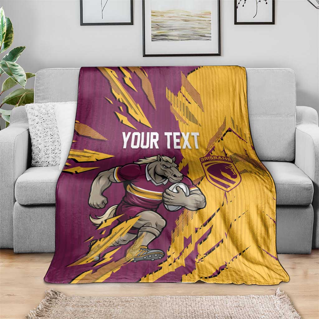 Personalized Brisbane Broncos Blanket Dynamic Lightning Mascot Rugby Australia