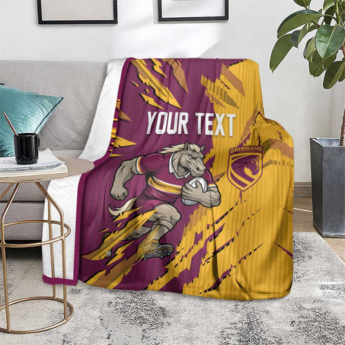 Personalized Brisbane Broncos Blanket Dynamic Lightning Mascot Rugby Australia