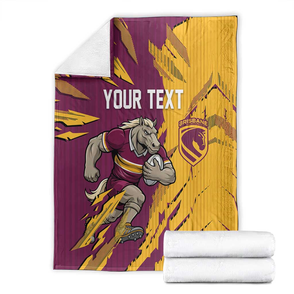 Personalized Brisbane Broncos Blanket Dynamic Lightning Mascot Rugby Australia