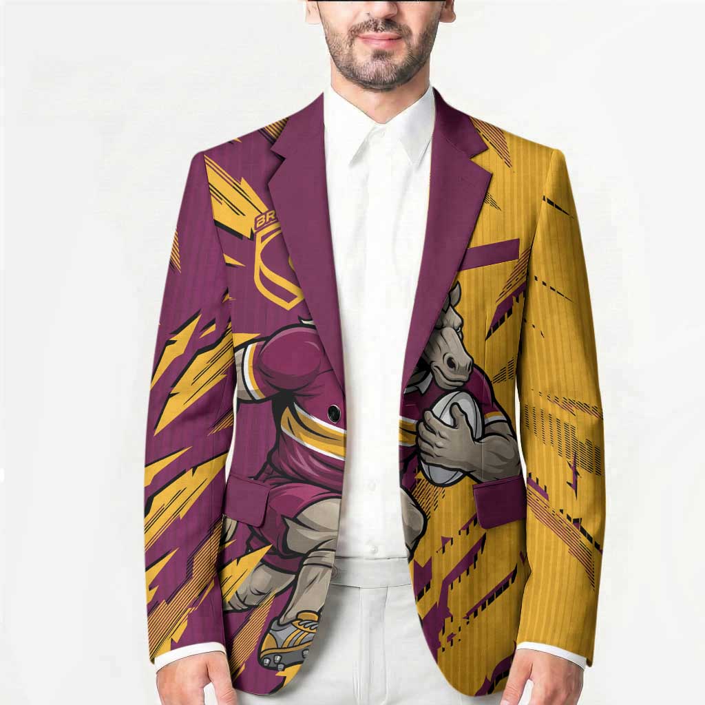 Personalized Brisbane Broncos Blazer Dynamic Lightning Mascot Rugby Australia