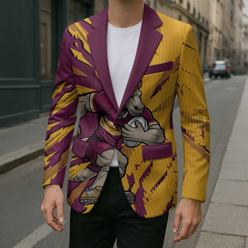 Personalized Brisbane Broncos Blazer Dynamic Lightning Mascot Rugby Australia