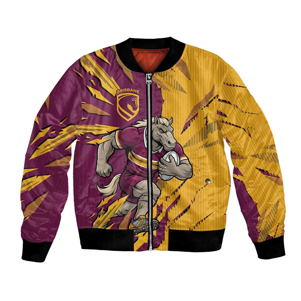 Personalized Brisbane Broncos Bomber Jacket Dynamic Lightning Mascot Rugby Australia