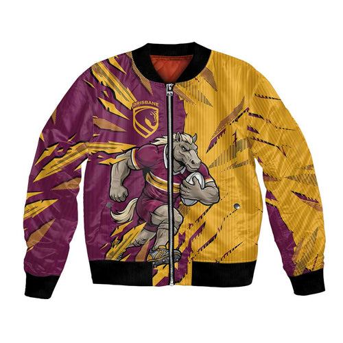 Personalized Brisbane Broncos Bomber Jacket Dynamic Lightning Mascot Rugby Australia