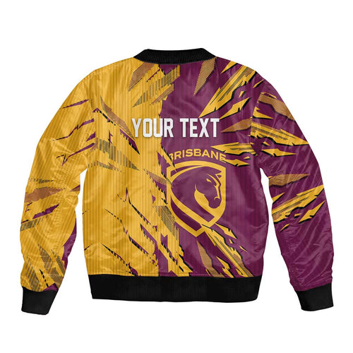 Personalized Brisbane Broncos Bomber Jacket Dynamic Lightning Mascot Rugby Australia