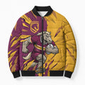Personalized Brisbane Broncos Bomber Puffer Jacket Dynamic Lightning Mascot Rugby Australia