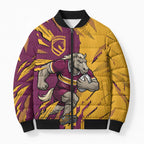 Personalized Brisbane Broncos Bomber Puffer Jacket Dynamic Lightning Mascot Rugby Australia