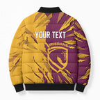 Personalized Brisbane Broncos Bomber Puffer Jacket Dynamic Lightning Mascot Rugby Australia