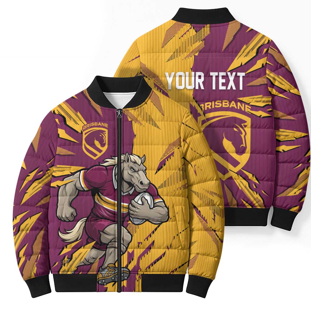 Personalized Brisbane Broncos Bomber Puffer Jacket Dynamic Lightning Mascot Rugby Australia