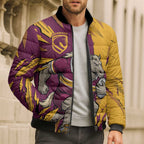 Personalized Brisbane Broncos Bomber Puffer Jacket Dynamic Lightning Mascot Rugby Australia