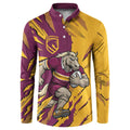 Personalized Brisbane Broncos Button Sweatshirt Dynamic Lightning Mascot Rugby Australia