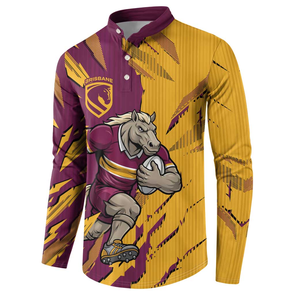 Personalized Brisbane Broncos Button Sweatshirt Dynamic Lightning Mascot Rugby Australia