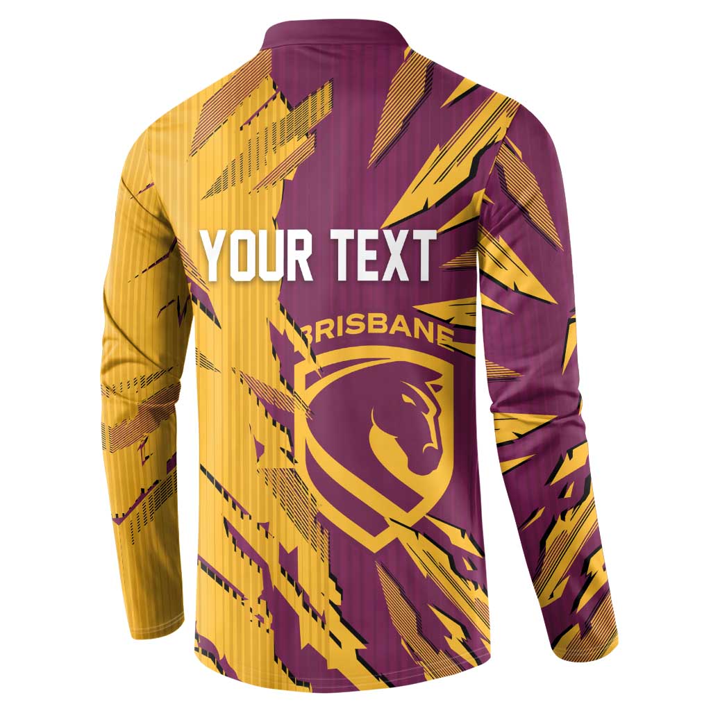 Personalized Brisbane Broncos Button Sweatshirt Dynamic Lightning Mascot Rugby Australia