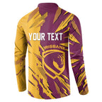 Personalized Brisbane Broncos Button Sweatshirt Dynamic Lightning Mascot Rugby Australia
