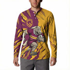 Personalized Brisbane Broncos Button Sweatshirt Dynamic Lightning Mascot Rugby Australia
