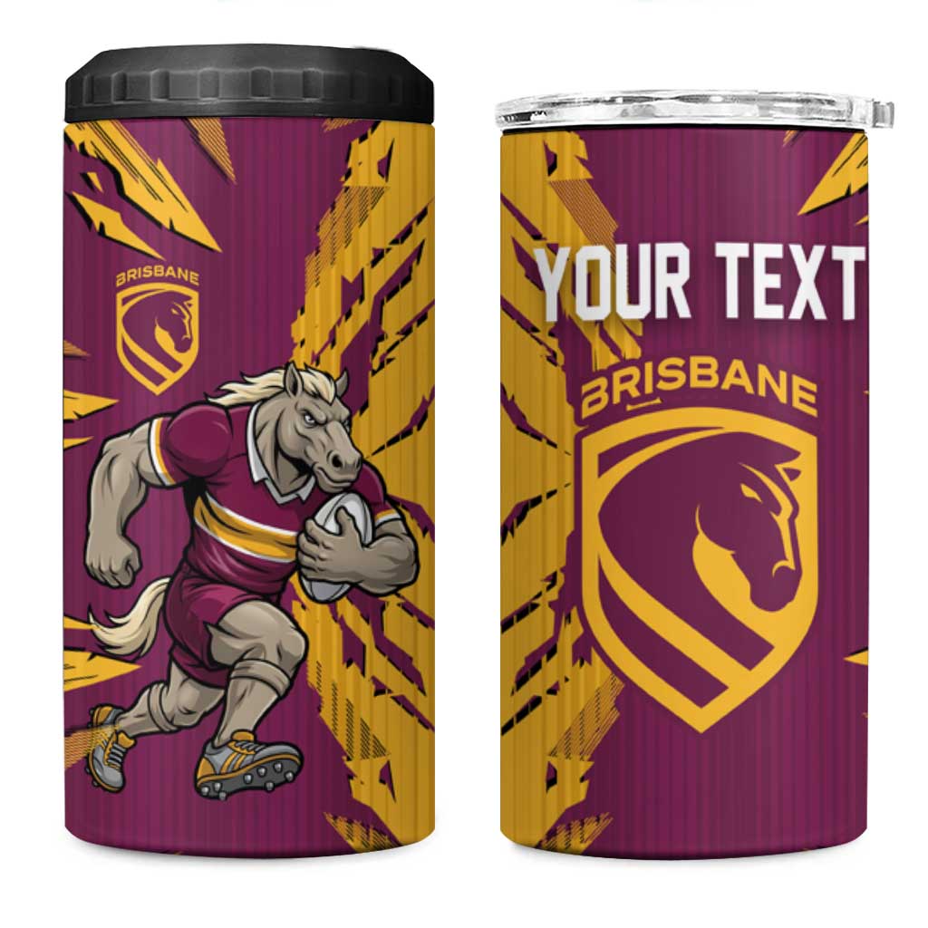 Personalized Brisbane Broncos 4 in 1 Can Cooler Tumbler Dynamic Lightning Mascot Rugby Australia