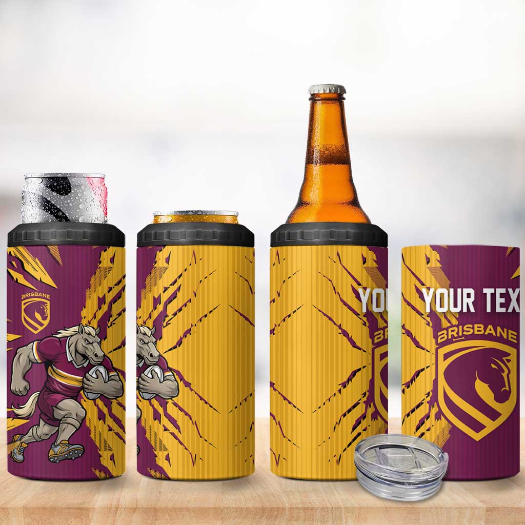 Personalized Brisbane Broncos 4 in 1 Can Cooler Tumbler Dynamic Lightning Mascot Rugby Australia