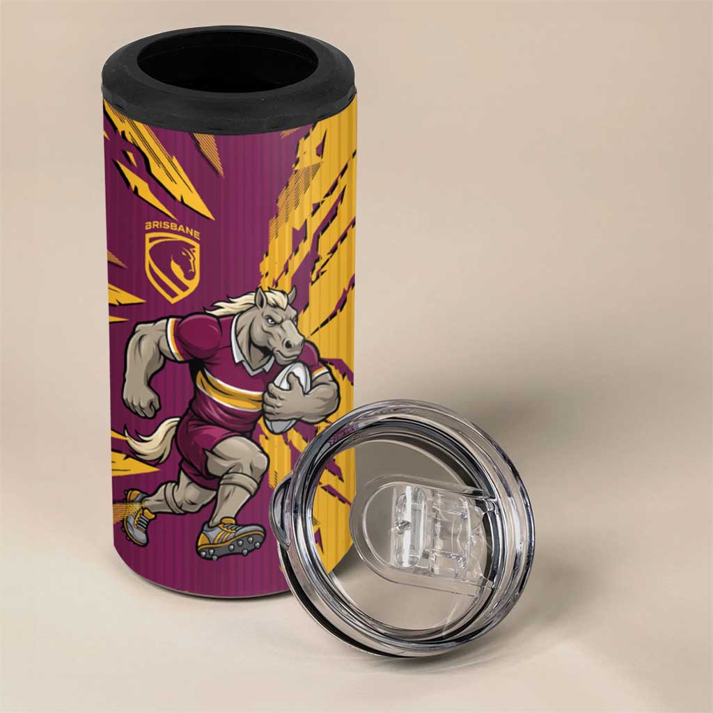 Personalized Brisbane Broncos 4 in 1 Can Cooler Tumbler Dynamic Lightning Mascot Rugby Australia