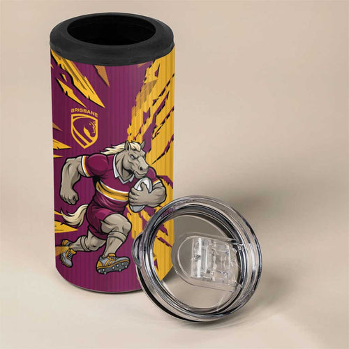 Personalized Brisbane Broncos 4 in 1 Can Cooler Tumbler Dynamic Lightning Mascot Rugby Australia
