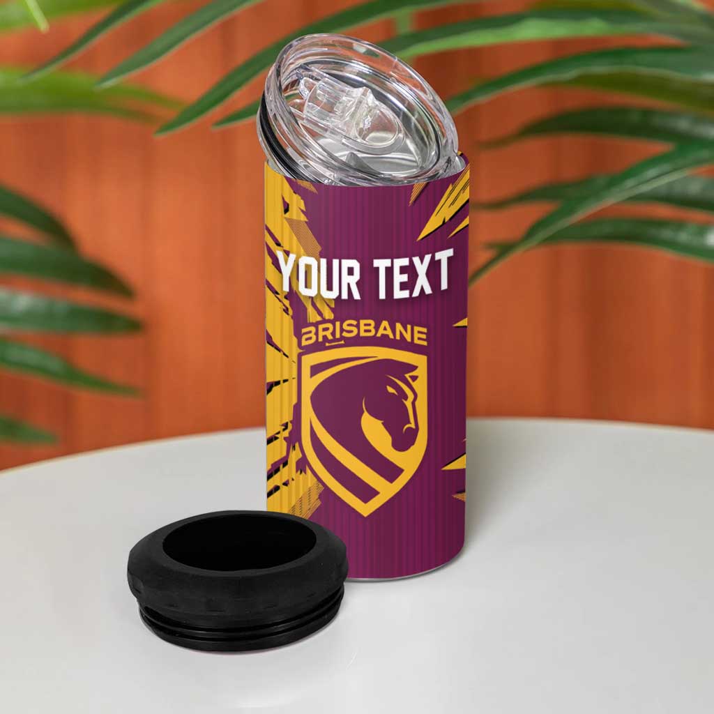 Personalized Brisbane Broncos 4 in 1 Can Cooler Tumbler Dynamic Lightning Mascot Rugby Australia