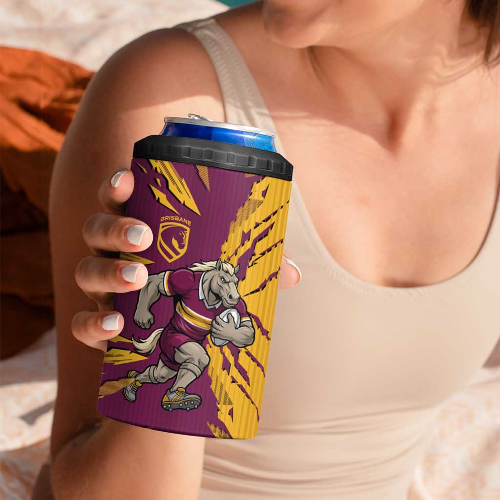 Personalized Brisbane Broncos 4 in 1 Can Cooler Tumbler Dynamic Lightning Mascot Rugby Australia