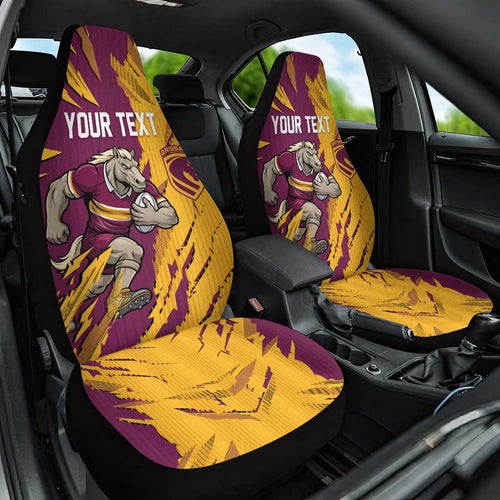 Personalized Brisbane Broncos Car Seat Cover Dynamic Lightning Mascot Rugby Australia