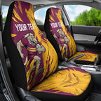 Personalized Brisbane Broncos Car Seat Cover Dynamic Lightning Mascot Rugby Australia
