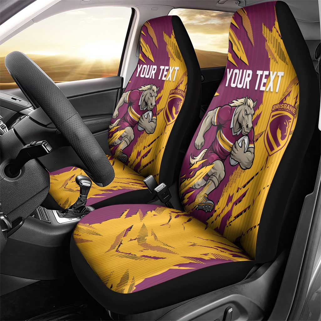 Personalized Brisbane Broncos Car Seat Cover Dynamic Lightning Mascot Rugby Australia