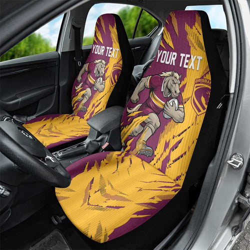 Personalized Brisbane Broncos Car Seat Cover Dynamic Lightning Mascot Rugby Australia