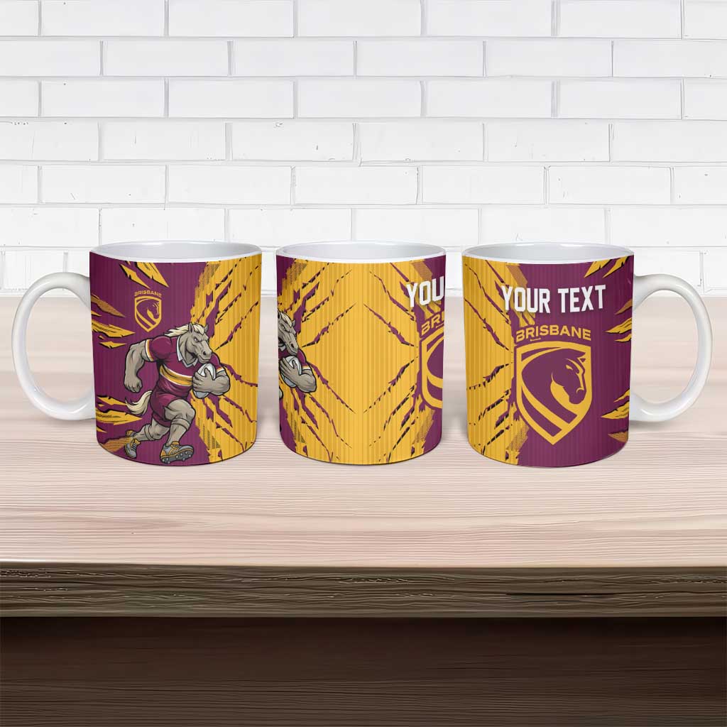 Personalized Brisbane Broncos Ceramic Mug Dynamic Lightning Mascot Rugby Australia