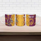 Personalized Brisbane Broncos Ceramic Mug Dynamic Lightning Mascot Rugby Australia