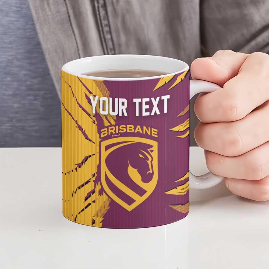 Personalized Brisbane Broncos Ceramic Mug Dynamic Lightning Mascot Rugby Australia
