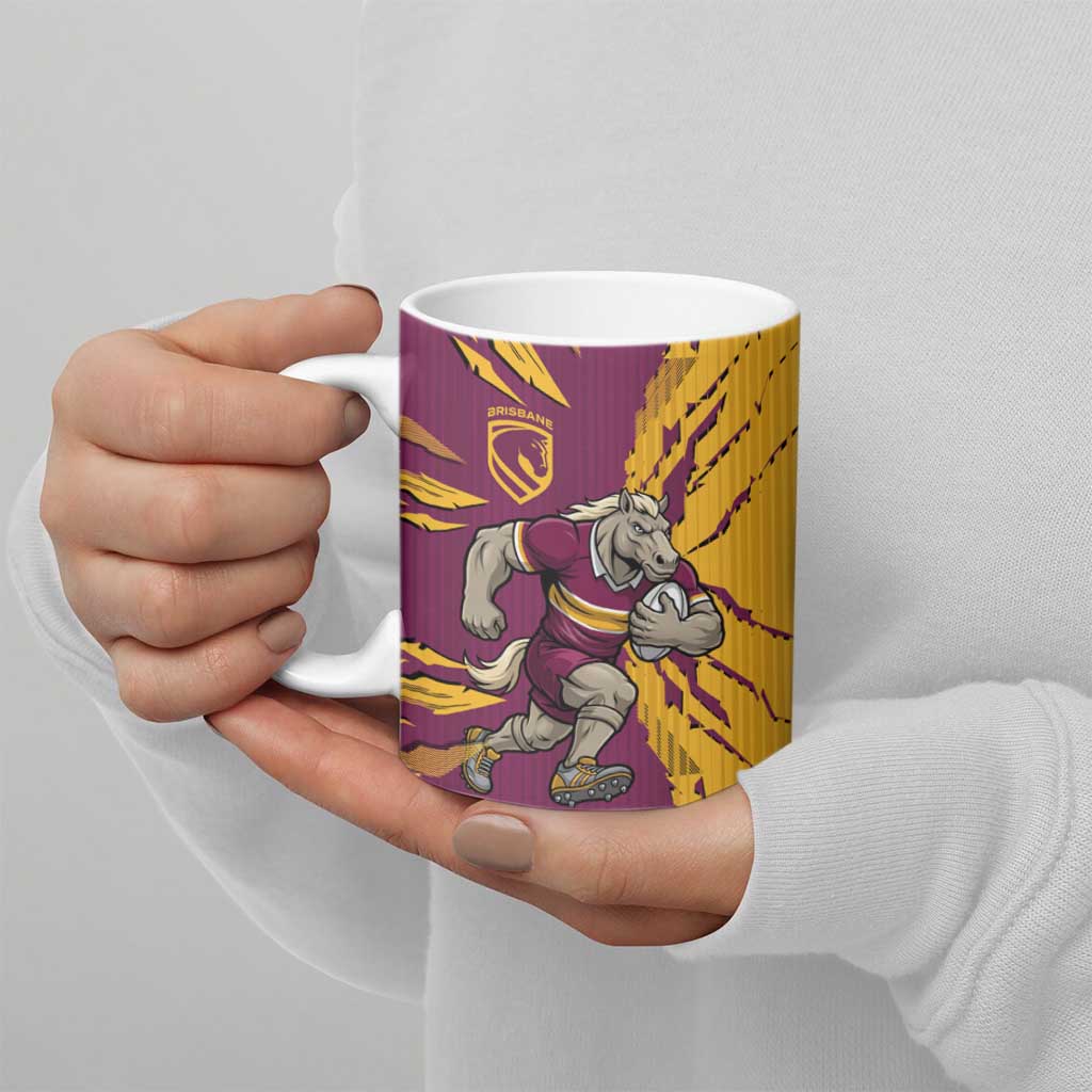 Personalized Brisbane Broncos Ceramic Mug Dynamic Lightning Mascot Rugby Australia