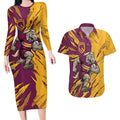 Personalized Brisbane Broncos Couples Matching Long Sleeve Bodycon Dress and Hawaiian Shirt Dynamic Lightning Mascot Rugby Australia
