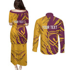 Personalized Brisbane Broncos Couples Matching Puletasi and Long Sleeve Button Shirt Dynamic Lightning Mascot Rugby Australia