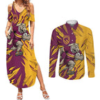 Personalized Brisbane Broncos Couples Matching Summer Maxi Dress and Long Sleeve Button Shirt Dynamic Lightning Mascot Rugby Australia