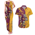 Personalized Brisbane Broncos Couples Matching Tank Maxi Dress and Hawaiian Shirt Dynamic Lightning Mascot Rugby Australia