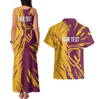 Personalized Brisbane Broncos Couples Matching Tank Maxi Dress and Hawaiian Shirt Dynamic Lightning Mascot Rugby Australia