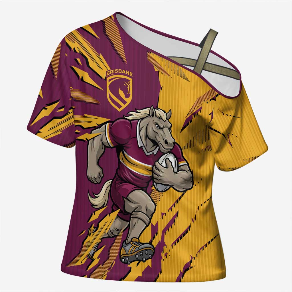 Personalized Brisbane Broncos Cross Shoulder Shirt Dynamic Lightning Mascot Rugby Australia